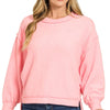 Zenana Brushed Melange Hacci Oversized Pullover - DK PINK