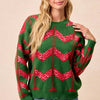 BiBi Christmas Theme Chevron Sequins Detail Sweater - HUNTER/RED