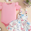 Children's Ruffled Bodysuit and Dress Set with Headband - Pink