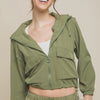 Love Tree Drawstring Hem Hooded Zip-Up Jacket - Lt.Olive