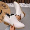 Point Toe Block Heels Boots - White