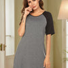 Round Neck Short Sleeve Contrast Lounge Dress - Dark Gray