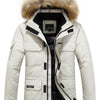 Men's Plus Size Fur Hooded Warm Winter Parka Coat - Ivory White