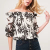 And The Why Smocked Off-Shoulder Floral Printed Top - BLACK CREAM