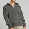 Umgee Johnny Collar Dropped Shoulder Sweatshirt - Charcoal