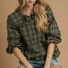 Umgee Full Size Plaid Ruffle Collar Blouse Plus Size - Green