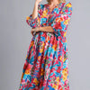 Umgee Full Size Floral Print Tie Neck Midi Dress with Pockets Plus Size - MULBERRY MIX