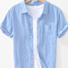 Men's Striped Collared Neck Short Sleeve Shirt - Blue