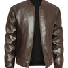 Men's Plus Size Zip Up Casual Leather Jacket - Coffee Brown