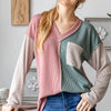 Heimish Color Block Exposed Seam Ribbed T-Shirt - Mauve