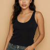 POL Ribbed Tank Top with Metallic Stud Detail - Black