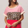 BiBi Leopard Printed Jersey Color Block Roll Up - PINK/FUCHSIA