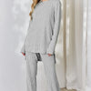 Basic Bae Full Size Ribbed High-Low Top and Wide Leg Pants Set - Light Gray