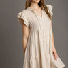 Umgee Full Size Linen A-line Tiered Mini Dress Plus Size - OATMEAL