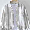 Men's Plus Size Striped Button Up Long Sleeve Shirt - Grey
