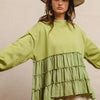 BiBi French Terry and Woven Mixed Tiered Top - LT OLIVE