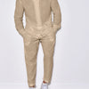 Men's Button Up Long Sleeve Top and Pants Set - Khaki
