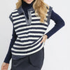 Umgee Cable Knit Collared Striped Vest Sweater - Navy