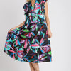 Umgee Full Size Leaf Print Double Layered Ruffle Sleeve Tiered Midi Dress Plus Size - BLACKMIX
