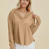 Double Take Full Size High-Low Dropped Shoulder Long Sleeve Hoodie - Camel