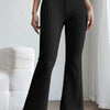 Basic Bae Full Size Ribbed High Waist Flare Pants - Black