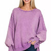 Zenana Acid Washed Batwing Sleeve Fleece Sweatshirt - B VIOLET