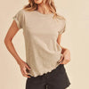 Aemi + Co Lettuce Edge Round Neck Short Sleeve T-Shirt - Oatmeal
