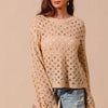 SO ME Geometric Pattern Open Knit Lightweight Sweater - NATURAL