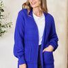 Zenana Full Size Waffle-Knit Open Front Cardigan - Bright Blue