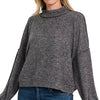 Zenana Brushed Melange Hacci Cropped Sweater - BLACK