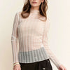 Davi & Dani Turtle Neck Lace Dotted Stretch Mesh Sheer Top - WHITE