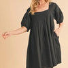 Aemi + Co Square Neck Babydoll Dress with Pockets - BLACK