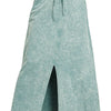 Zenana French Terry Acid Washed Front Slit Long Skirts - ASH BLUE