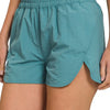 Zenana Windbreaker Smocked Waistband Running Shorts - DUSTY TEAL