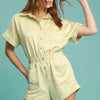 Umgee Button Down Charmeuse Romper - BUTTER