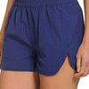Zenana Windbreaker Smocked Waistband Running Shorts - LT NAVY