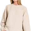 Zenana Ribbed Balloon Sleeve Sweatshirt - SAND BEIGE