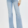 RISEN Full Size Tummy Control Mid Rise Flare Jeans with Fray Hem Detailed Plus Size - MEDIUM