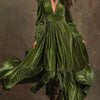 Ruffled Hem Long Sleeve Dress - Dark Green