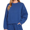 Zenana Fleece Round Neck Sweatshirt and Shorts Set - LTNAVY