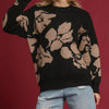 Umgee Floral Long Sleeve Sweater - BLACK / TAUPE