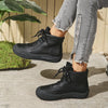 Lace-Up Platform Ankle Boots - Black