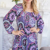 White Birch Printed Long Sleeve Mini Dress with Short Liner - Purple