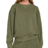 Zenana Fleece Long Sleeve Sweatshirts & Shorts Set - DK OLIVE