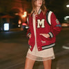 MABLE M Bomber Varsity Jacket with Patch Detail - Burgundy