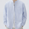 Men's Plus Size Striped Button Up Long Sleeve Shirt - Blue Stripes