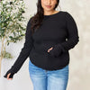 Culture Code Full Size Ribbed Round Neck Long Sleeve Top - Black
