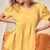 BiBi Cotton Span Knit with Puff Sleeve Baby Doll Top - BANANA