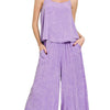 Zenana Woven Acid Crinkle Washed Cami & Pants 2 Piece Set - LAVENDER