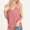 BiBi Lace Cami Solid Tank Top - MAUVE